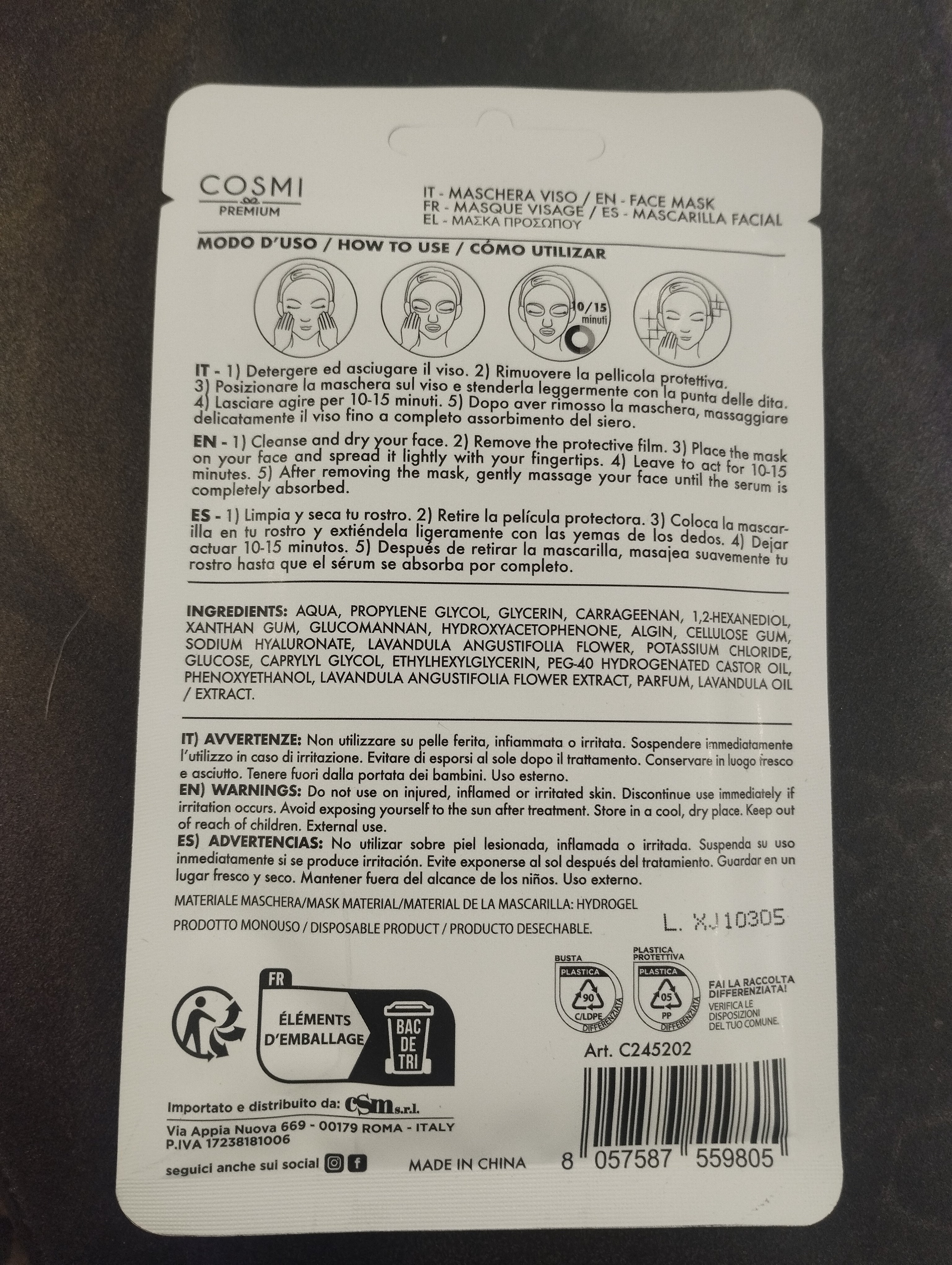 Maschera viso estratti lavanda