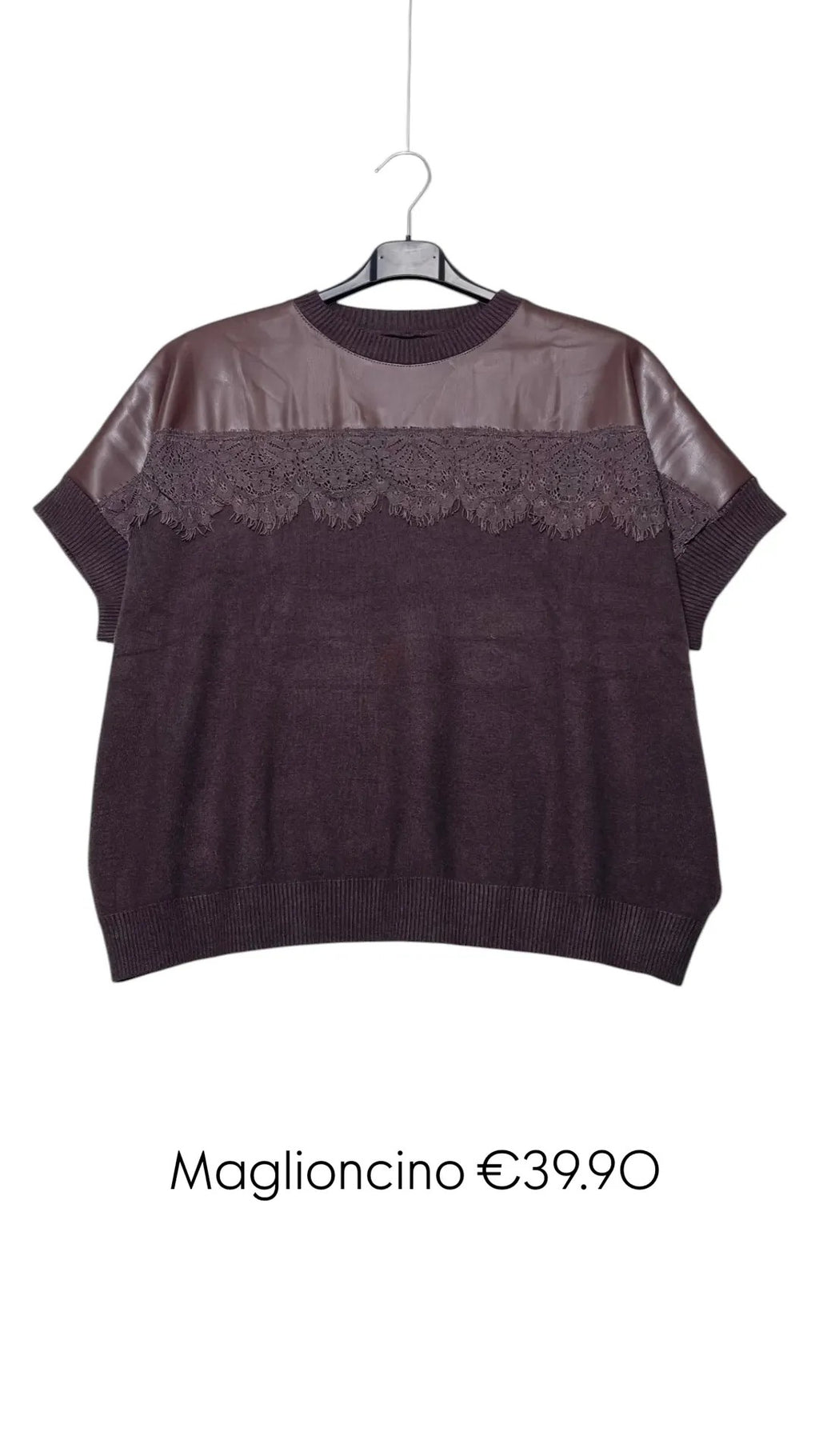 Maglioncino inserti pizzo ed ecopelle