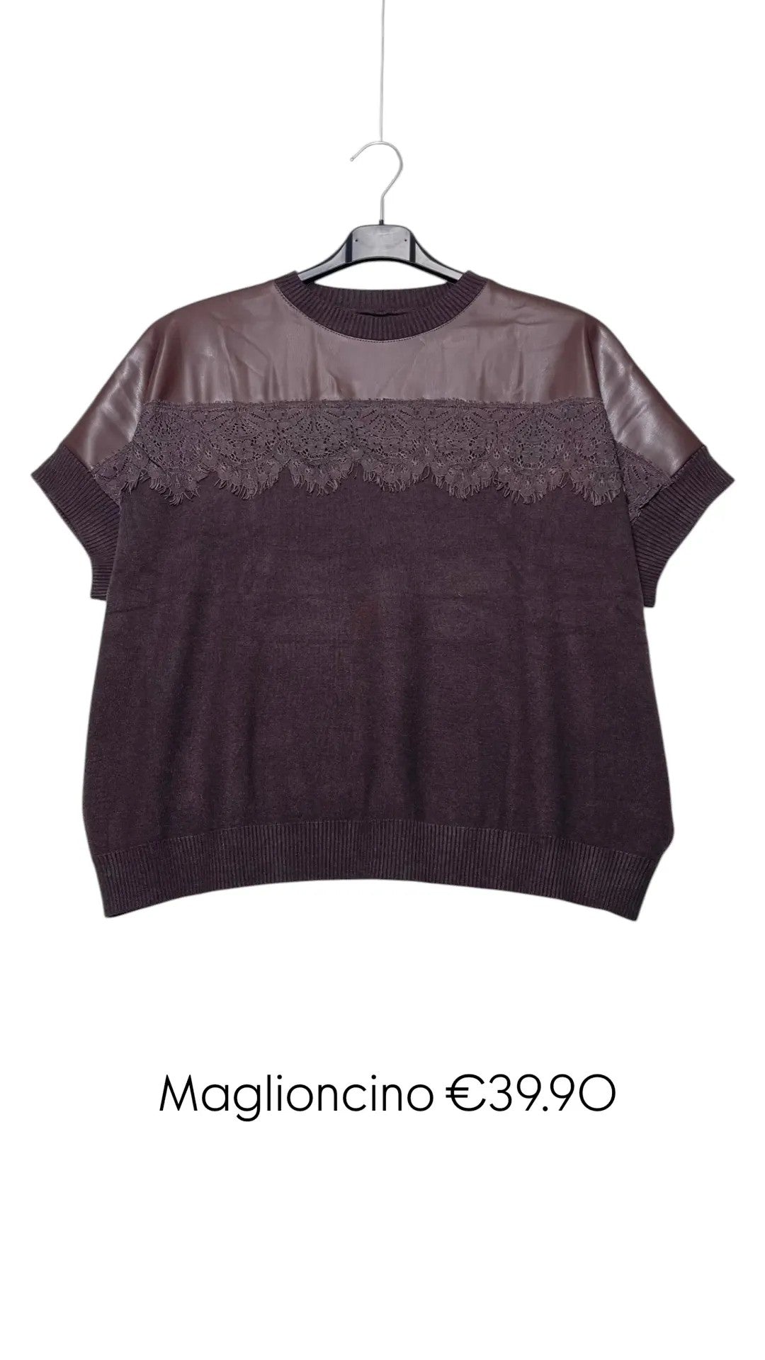 Maglioncino inserti pizzo ed ecopelle
