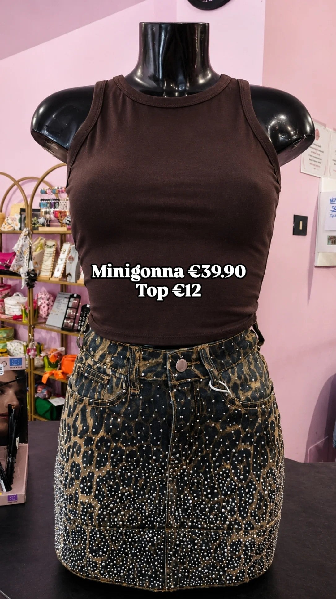 Minigonna denim leopardo