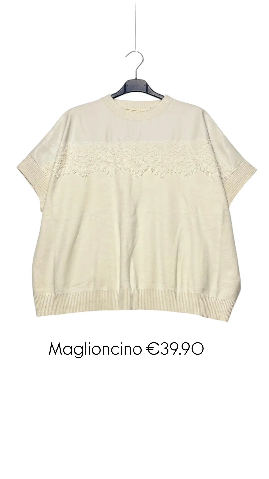 Maglioncino inserti pizzo ed ecopelle