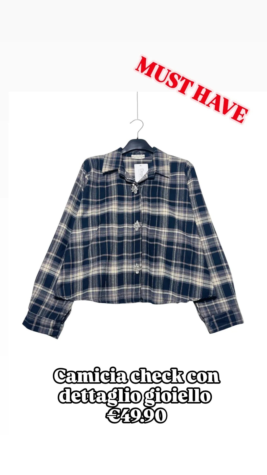 Camicia tartan bottone gioiello
