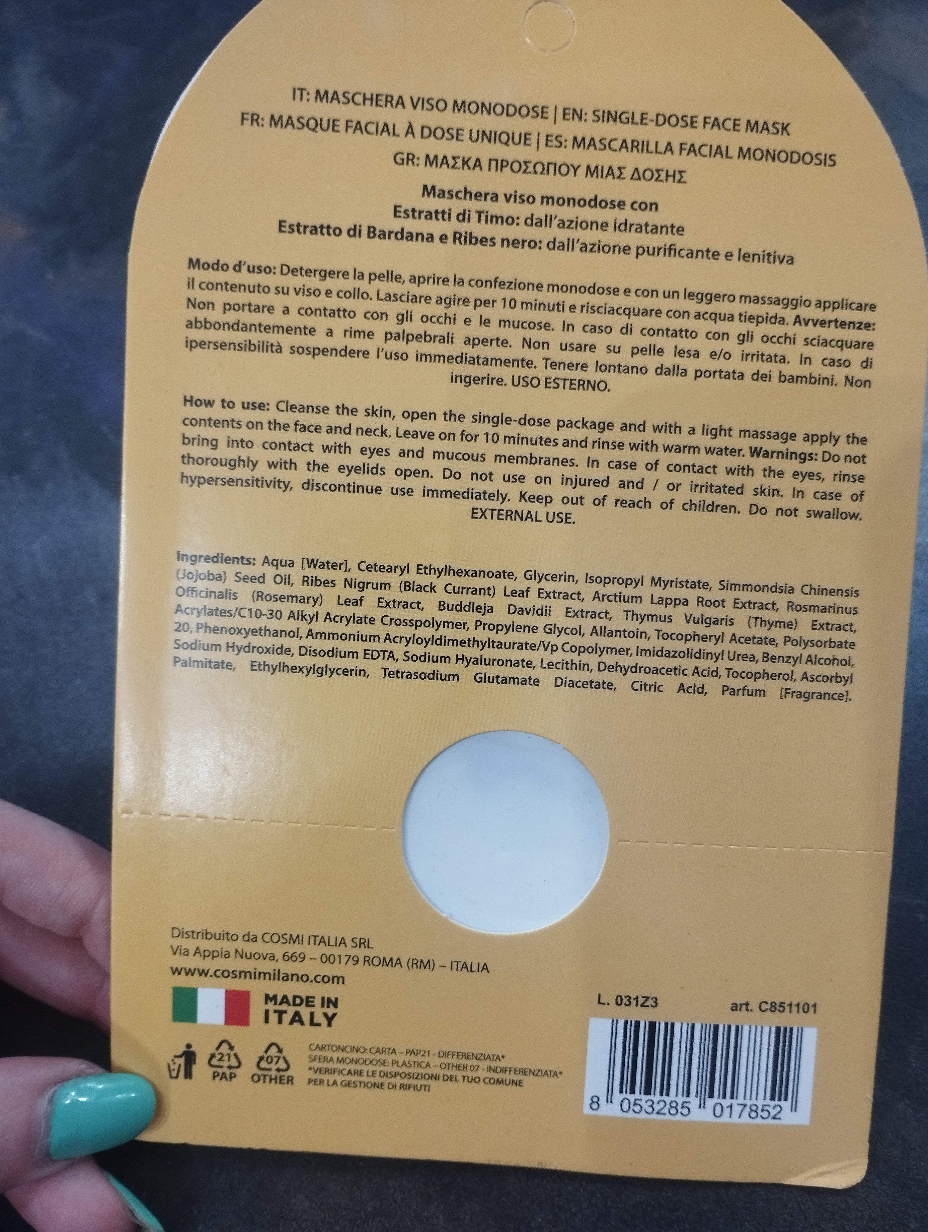Maschera viso purificante