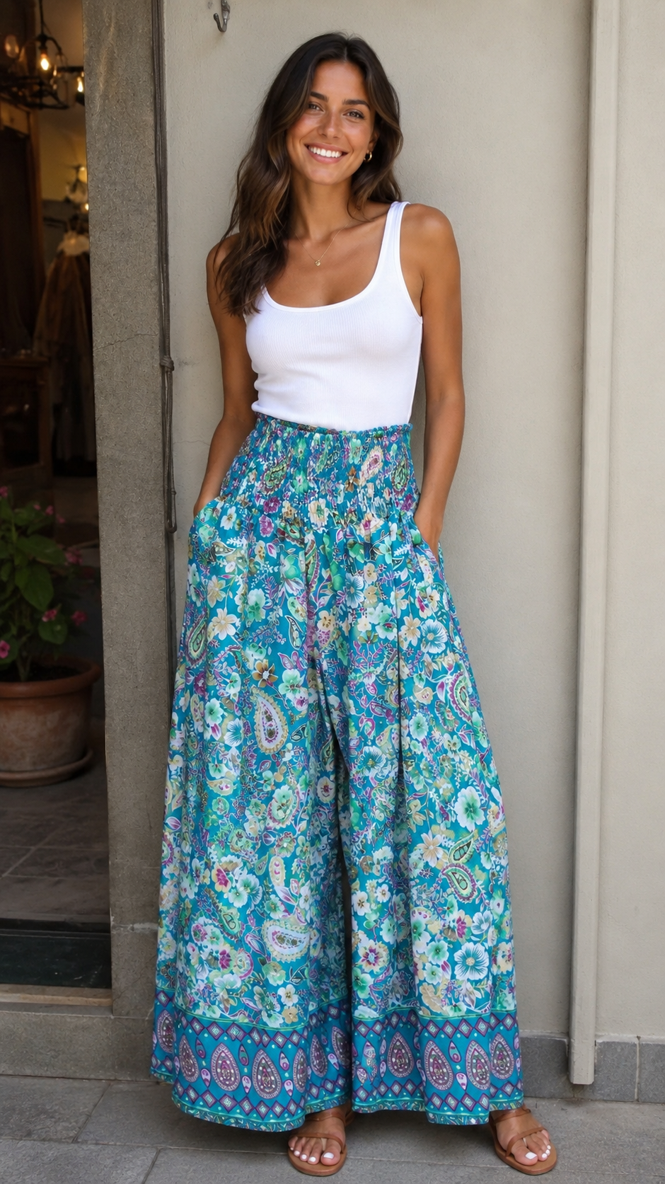 Gonna pantalone in seta indiana