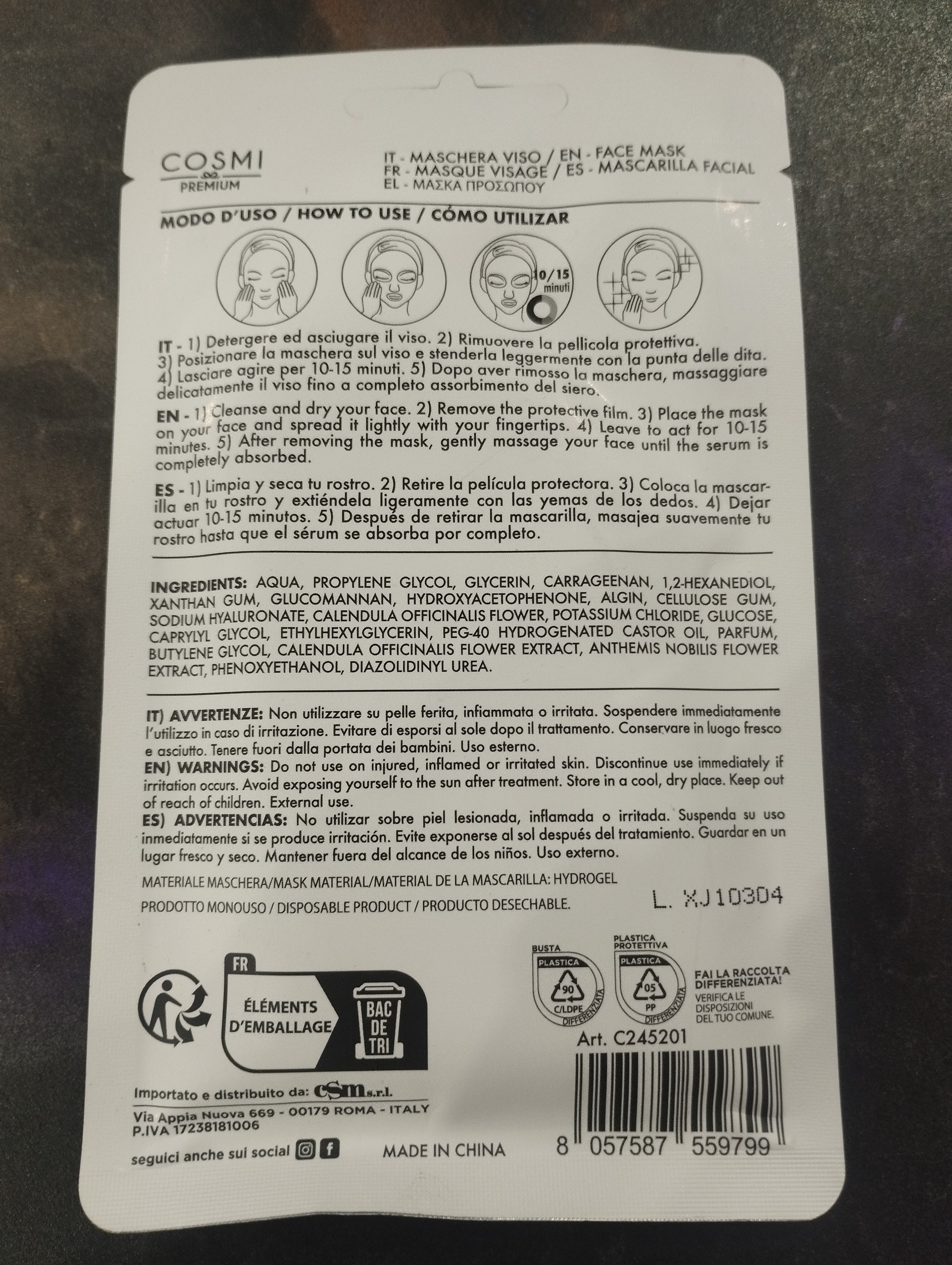 Maschera viso estratto di calendula