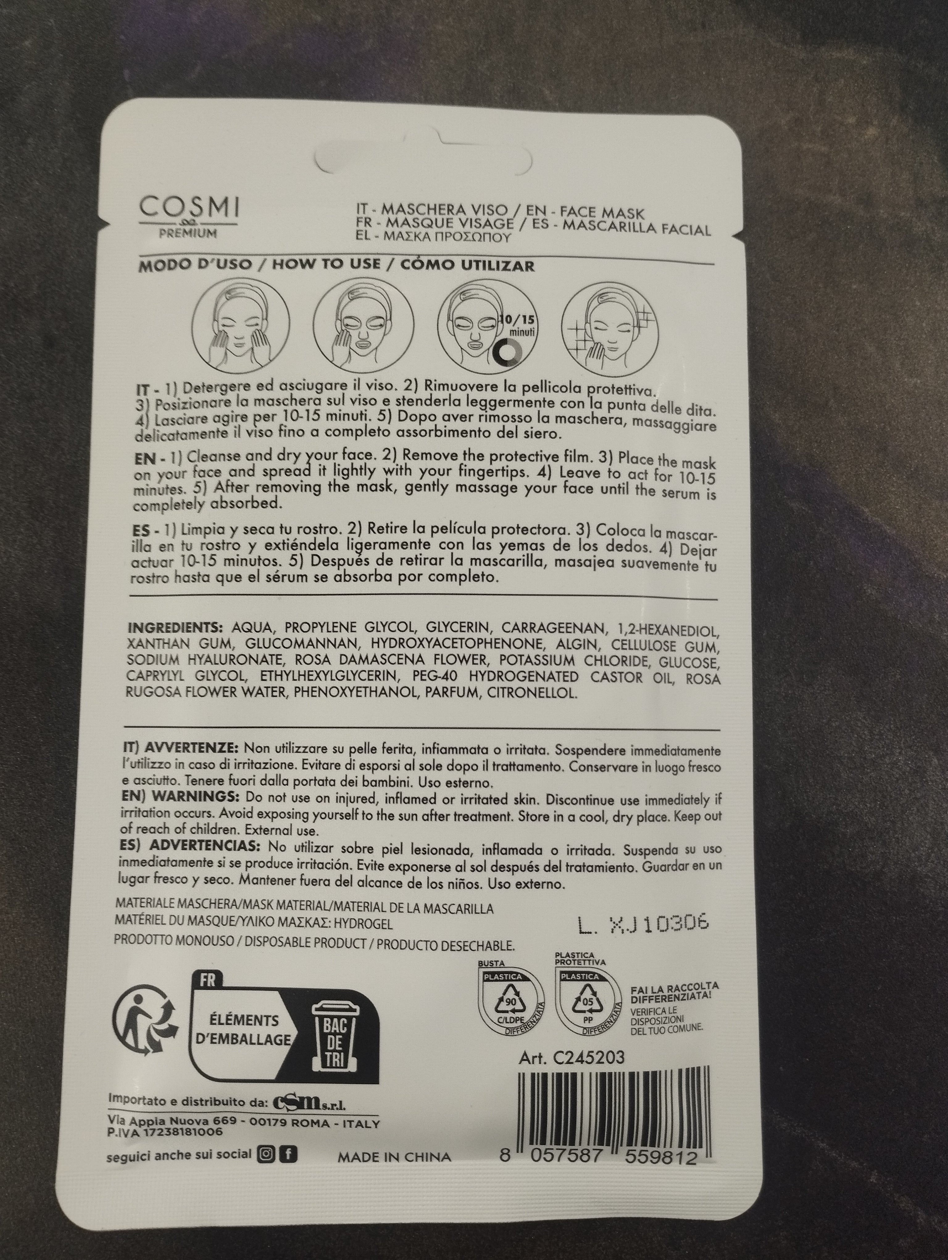 Maschera viso estratti di rosa