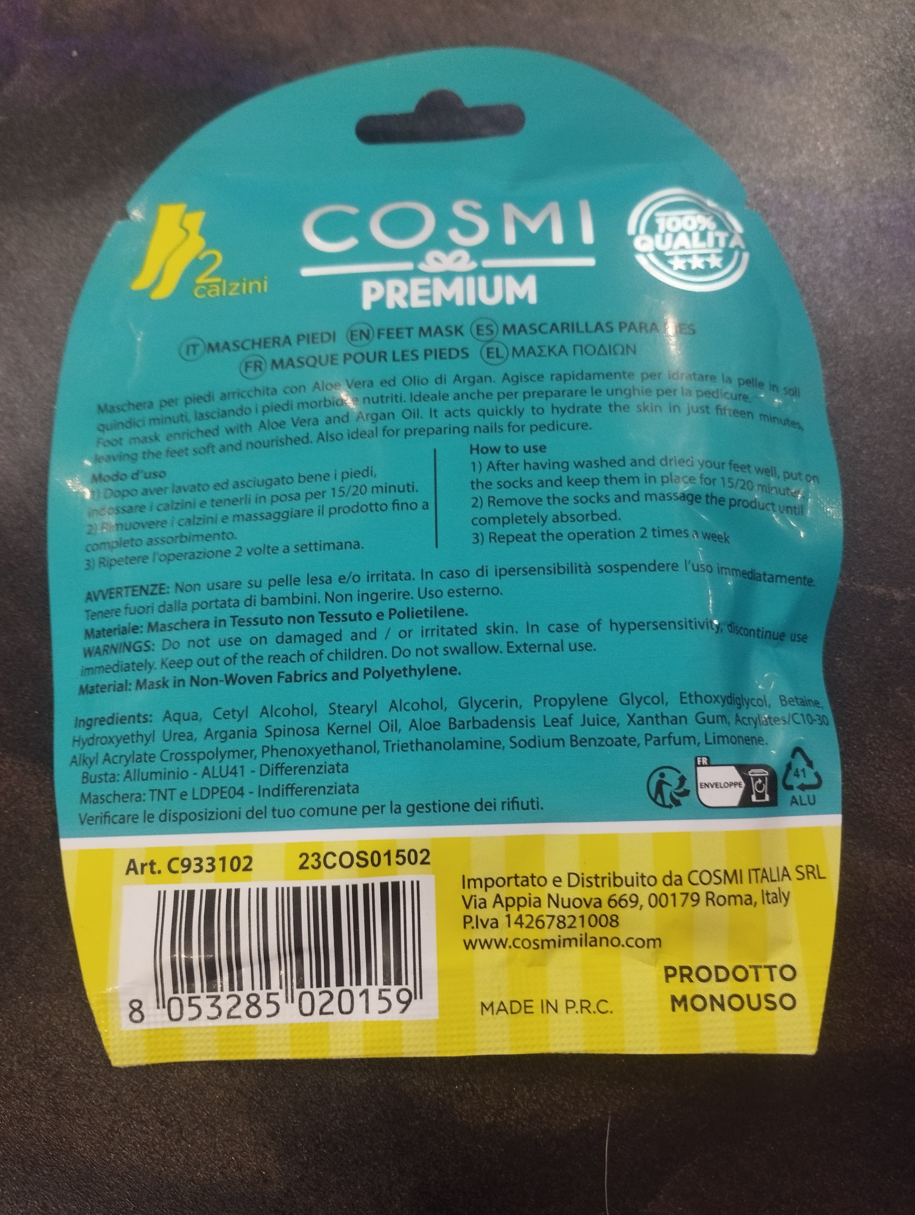 Maschera idratante piedi