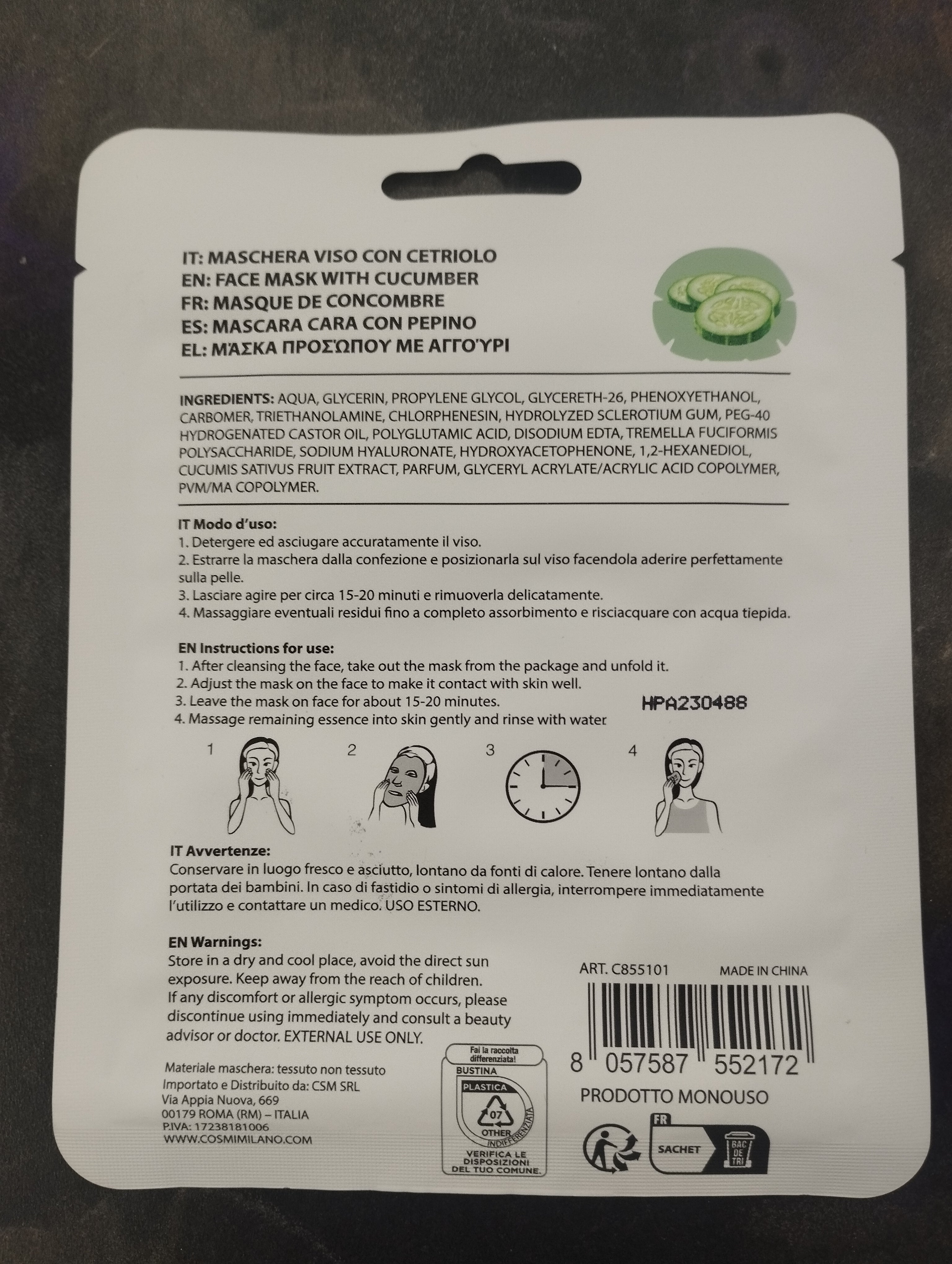 Maschera viso al cetriolo