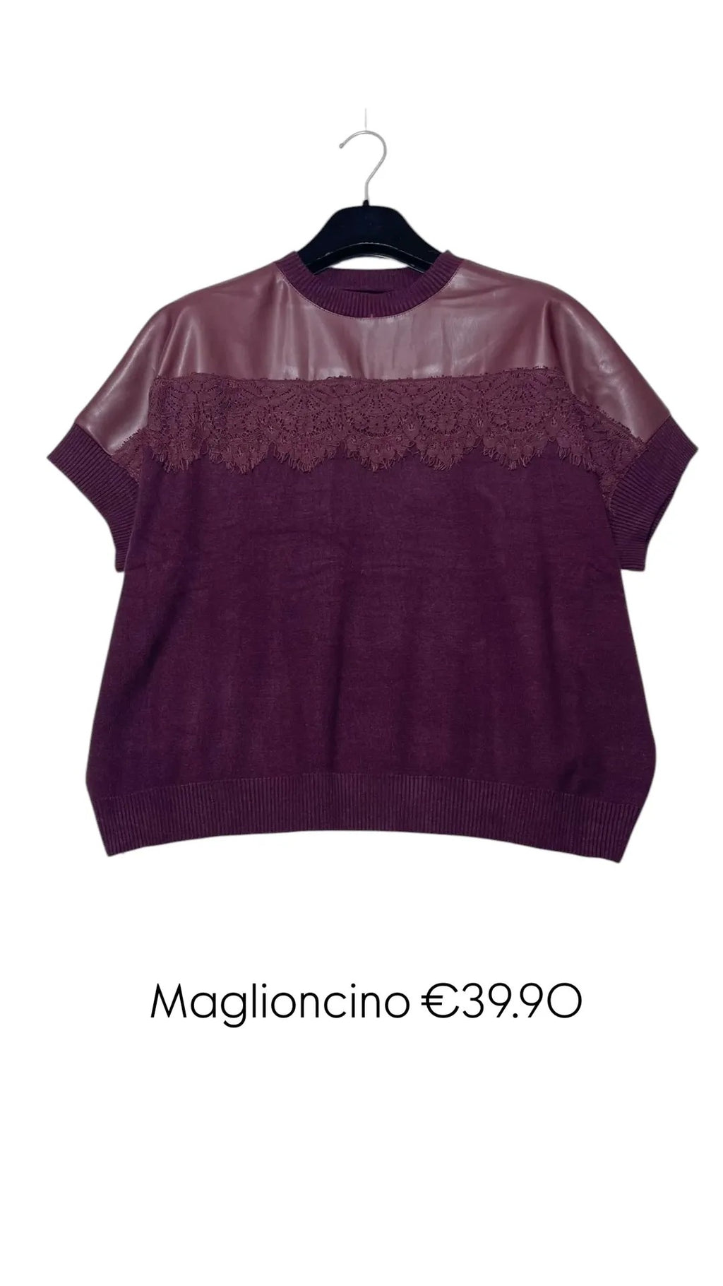 Maglioncino inserti pizzo ed ecopelle