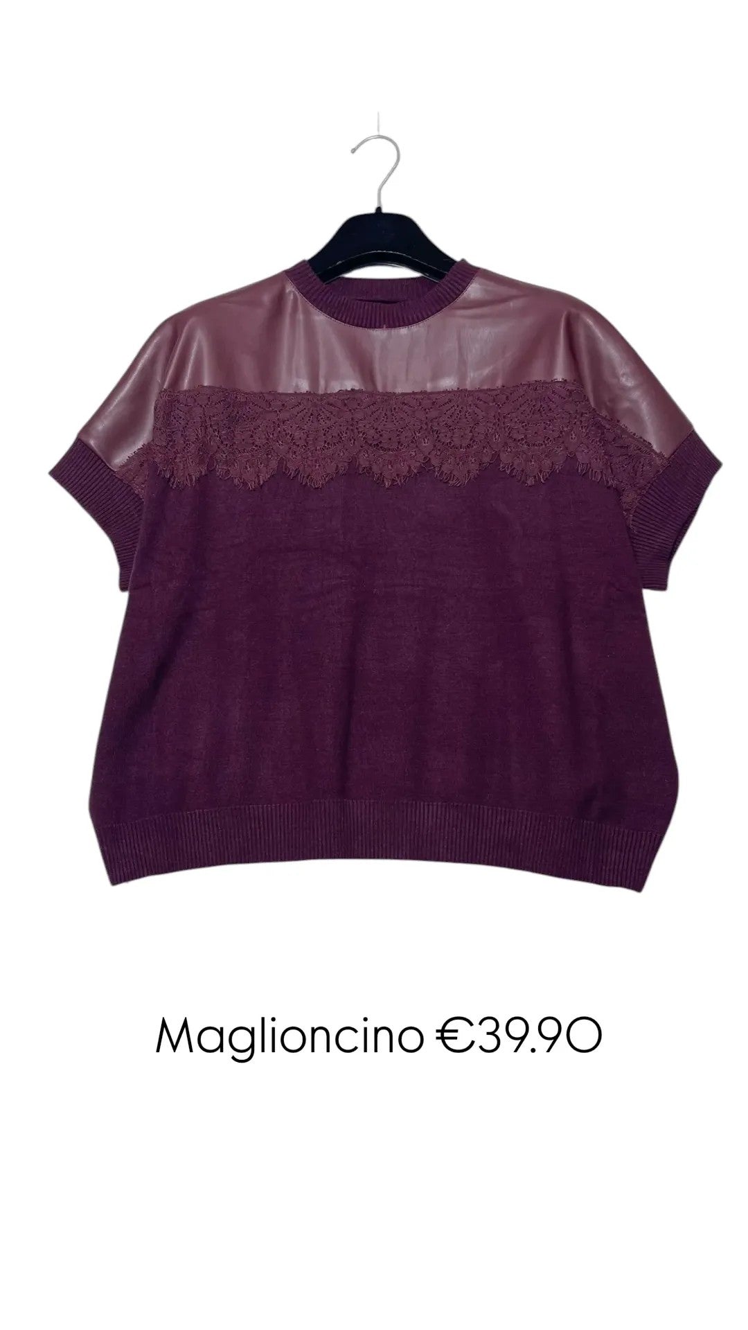 Maglioncino inserti pizzo ed ecopelle